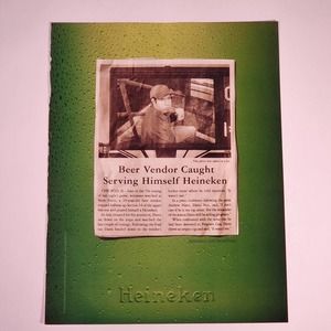 Heineken "Beer Vendor Caught Serving Himself" Vintage PrintAd 2003 Maxim 8.5x11"